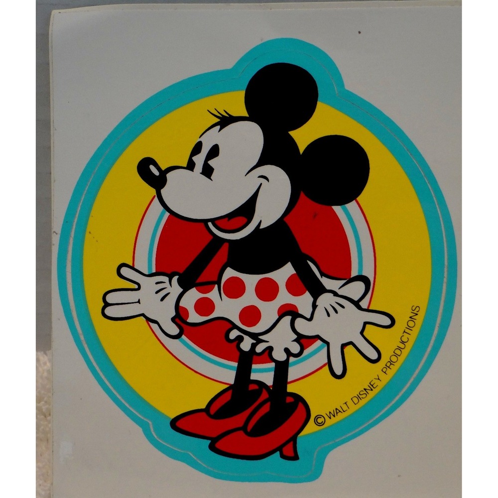 Vintage Walt Disney Productions Minnie Mouse Sticker Decal Retro Collectible